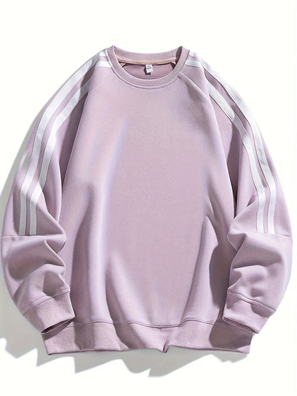 Men's Stylish Crew Neck Sweater with Striped Side Design
