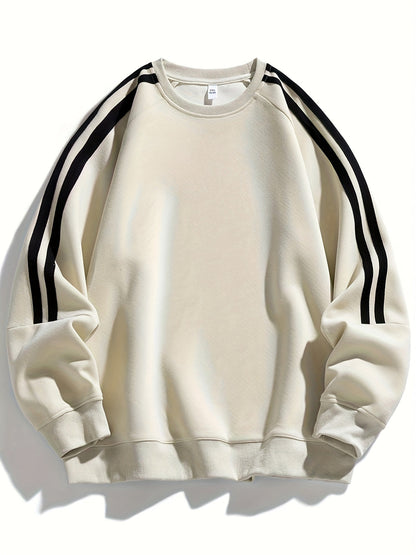 Men's Stylish Crew Neck Sweater with Striped Side Design