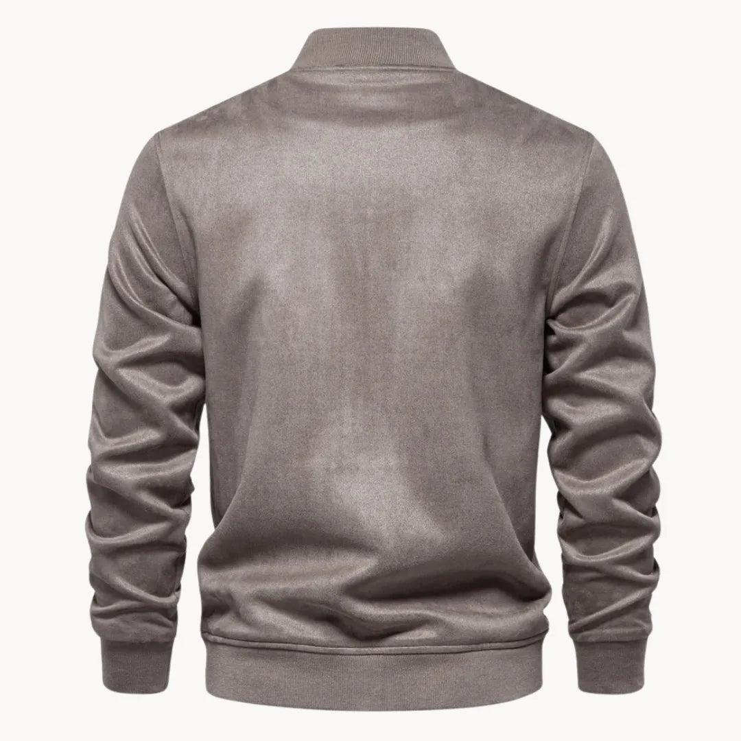 Men's Suede Bomber Jacket with Round Neck