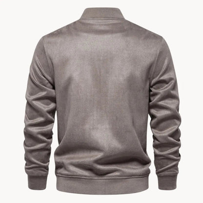 Men's Suede Bomber Jacket with Round Neck