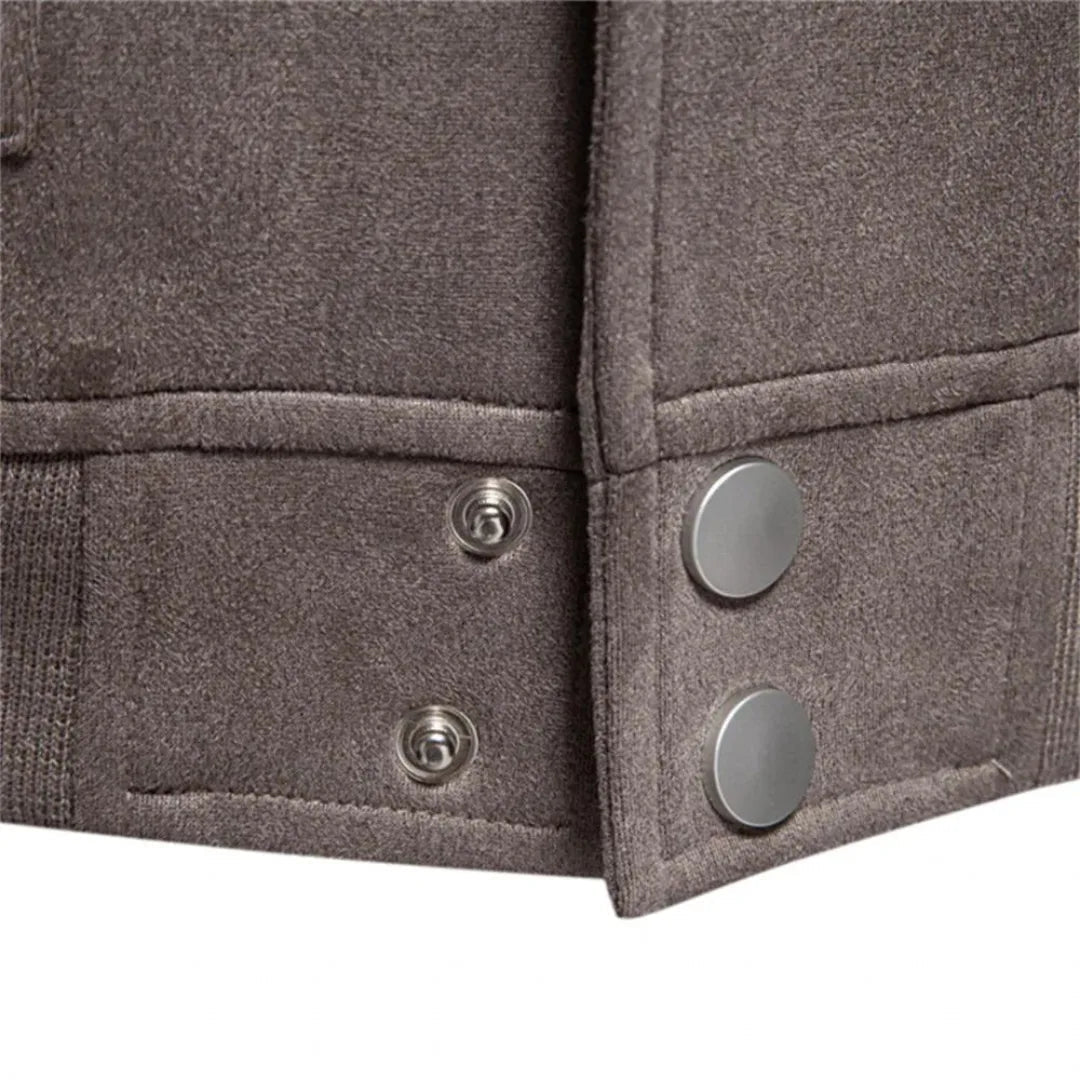 Men's Suede Bomber Jacket with Round Neck