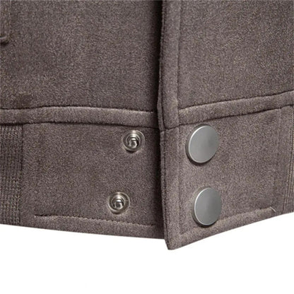 Men's Suede Bomber Jacket with Round Neck