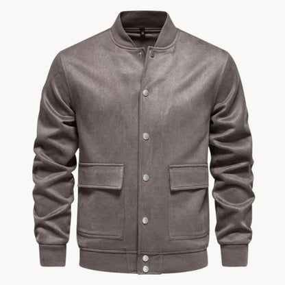 Men's Suede Bomber Jacket with Round Neck