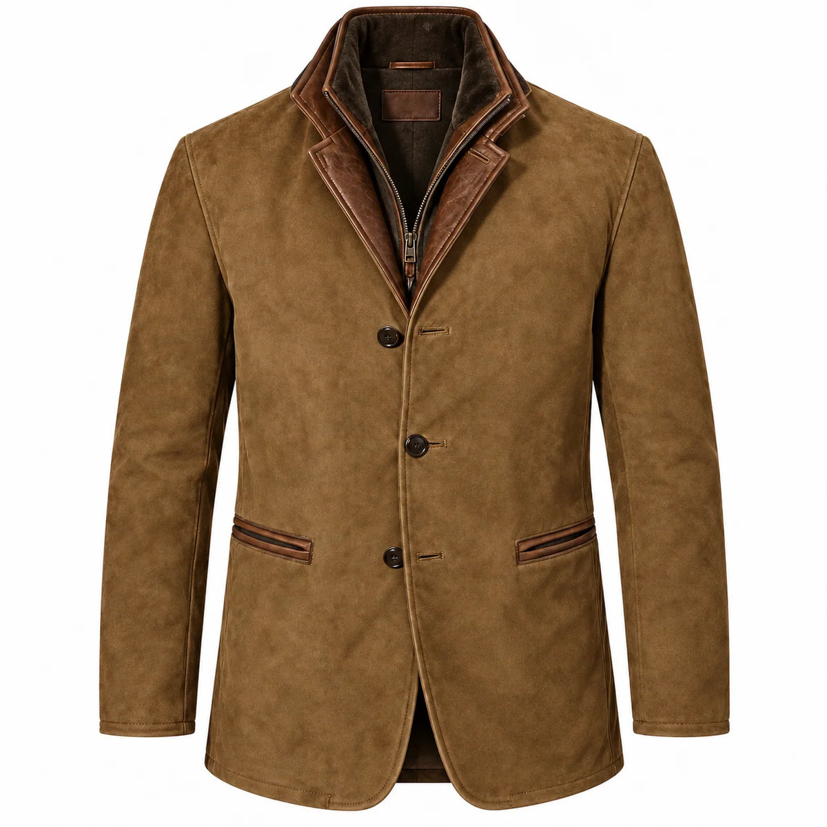 Men's Suede-Look Blazer Jacket with Classic Lapel