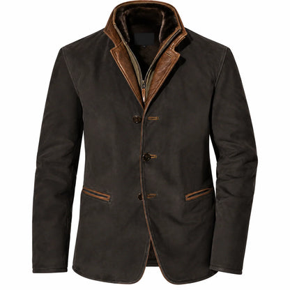 Men's Suede-Look Blazer Jacket with Classic Lapel