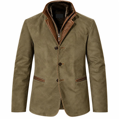 Men's Suede-Look Blazer Jacket with Classic Lapel