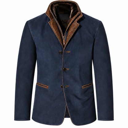 Men's Suede-Look Blazer Jacket with Classic Lapel