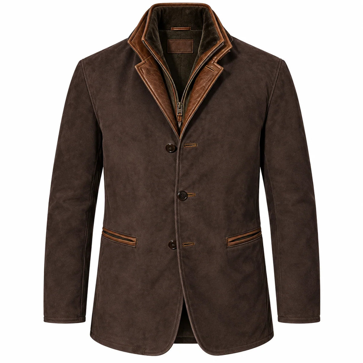 Men's Suede-Look Blazer Jacket with Classic Lapel