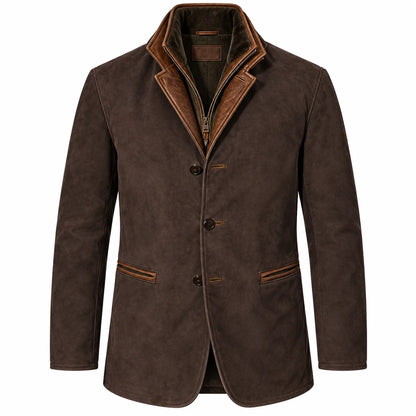 Men's Suede-Look Blazer Jacket with Classic Lapel
