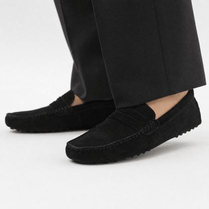 Men's Suede Penny Loafers with Vintage Detail