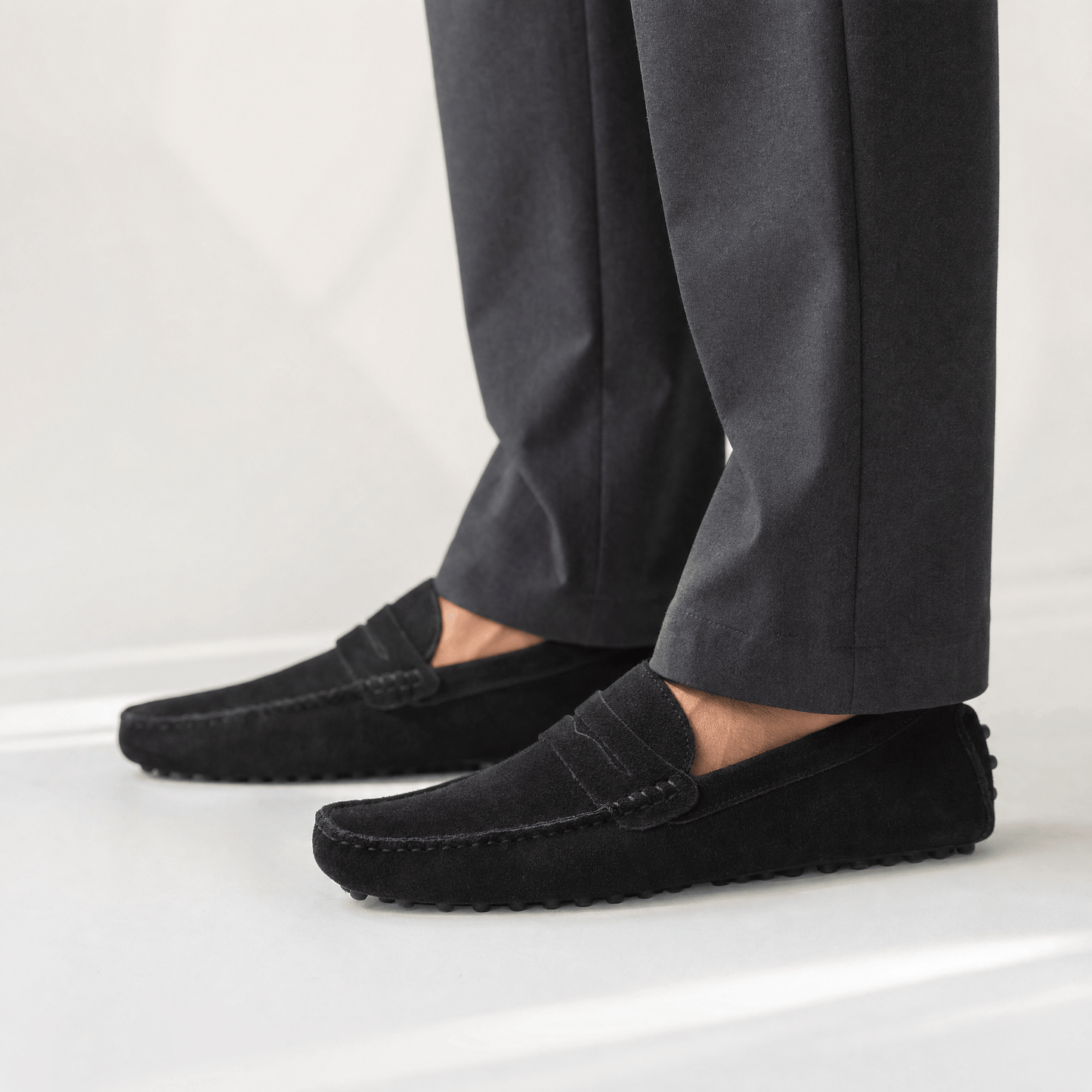Men's Suede Penny Loafers with Vintage Detail