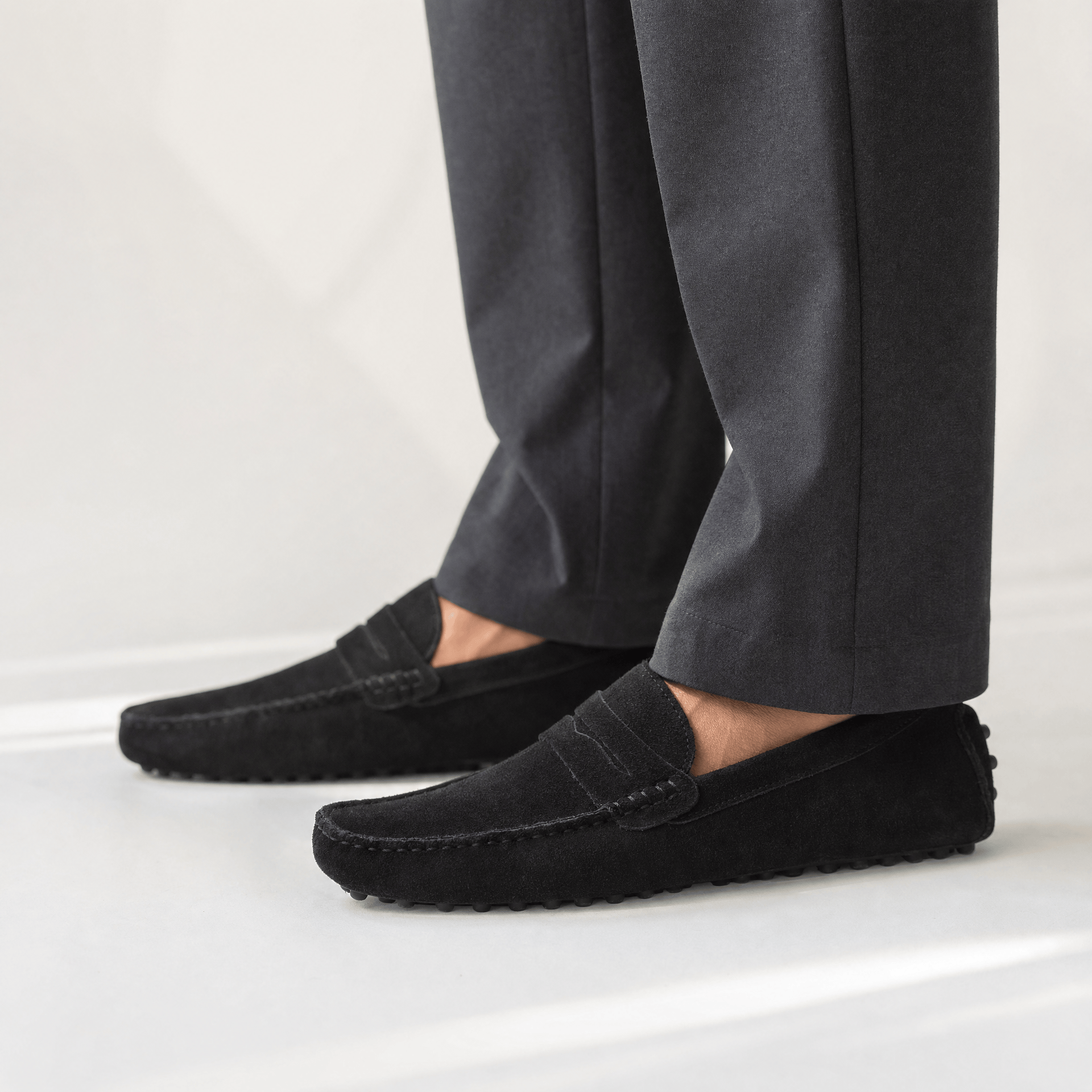 Men's Suede Penny Loafers with Vintage Detail