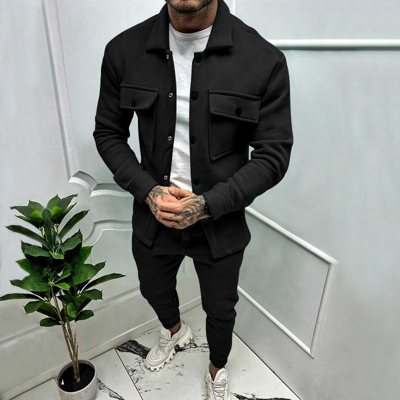 Men's Suede Two-Piece Tracksuit for Casual and Sporty Wear