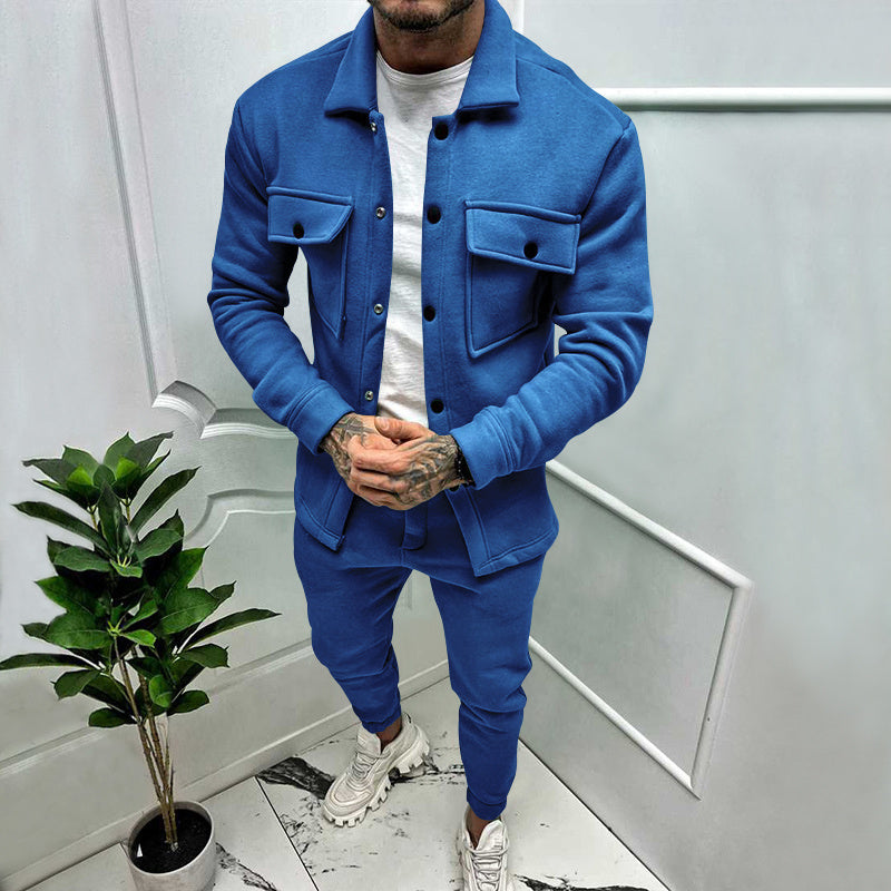 Men's Suede Two-Piece Tracksuit for Casual and Sporty Wear