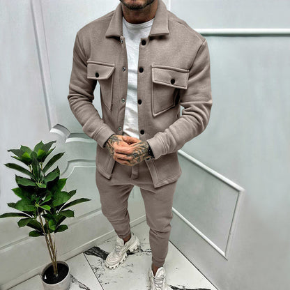 Men's Suede Two-Piece Tracksuit for Casual and Sporty Wear