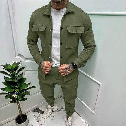 Men's Suede Two-Piece Tracksuit for Casual and Sporty Wear