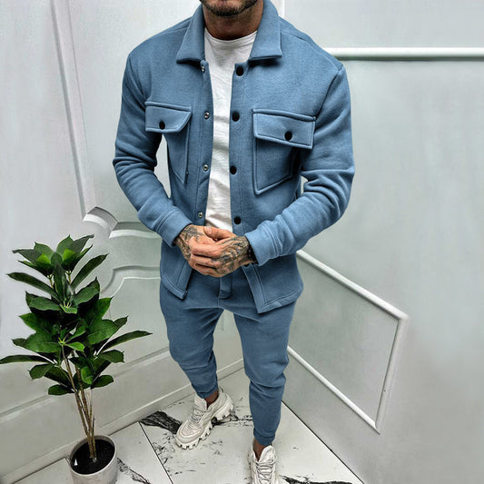 Men's Suede Two-Piece Tracksuit for Casual and Sporty Wear
