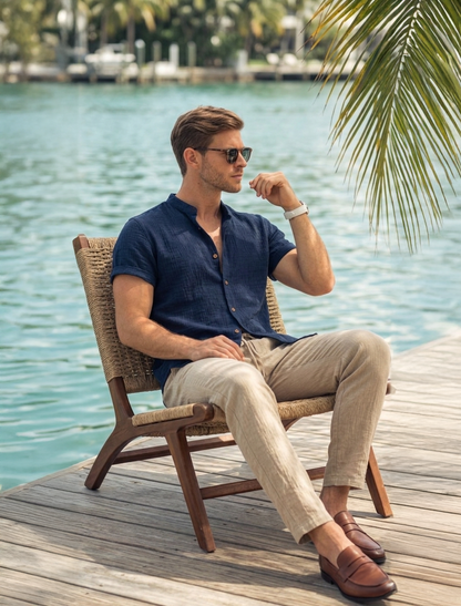 Men's Summer Relaxed Short-Sleeve Shirt and Trousers Set