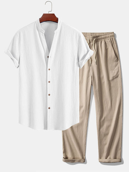 Men's Summer Relaxed Short-Sleeve Shirt and Trousers Set