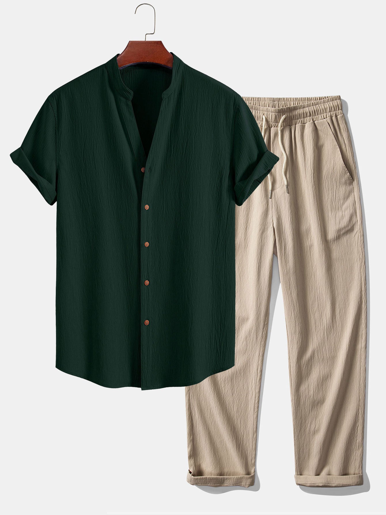 Men's Summer Relaxed Short-Sleeve Shirt and Trousers Set