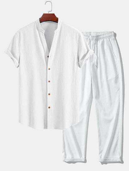 Men's Summer Relaxed Short-Sleeve Shirt and Trousers Set