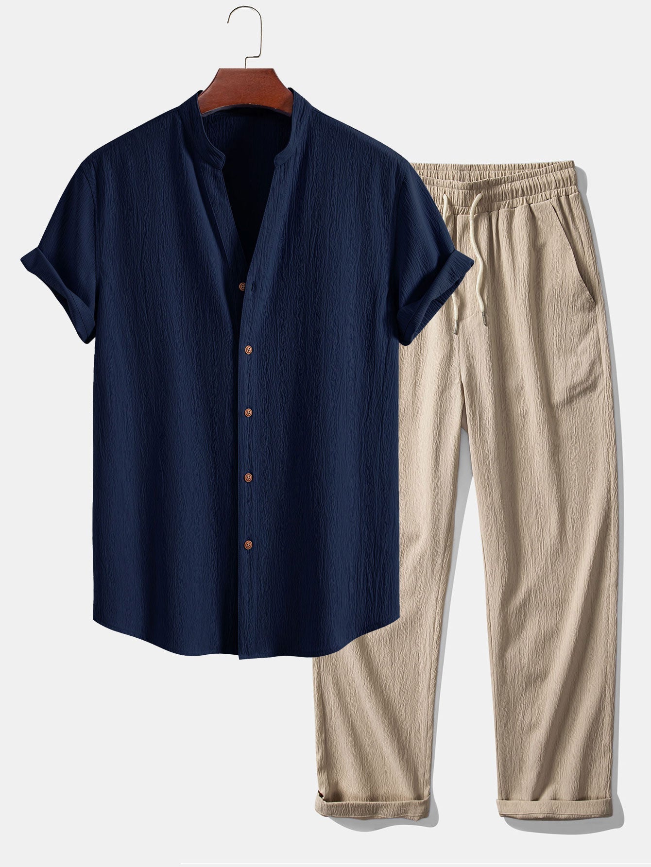 Men's Summer Relaxed Short-Sleeve Shirt and Trousers Set