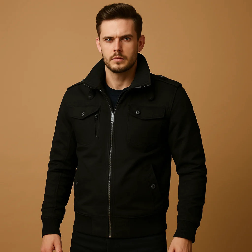 Men's Tactical Bomber Jacket with High Collar