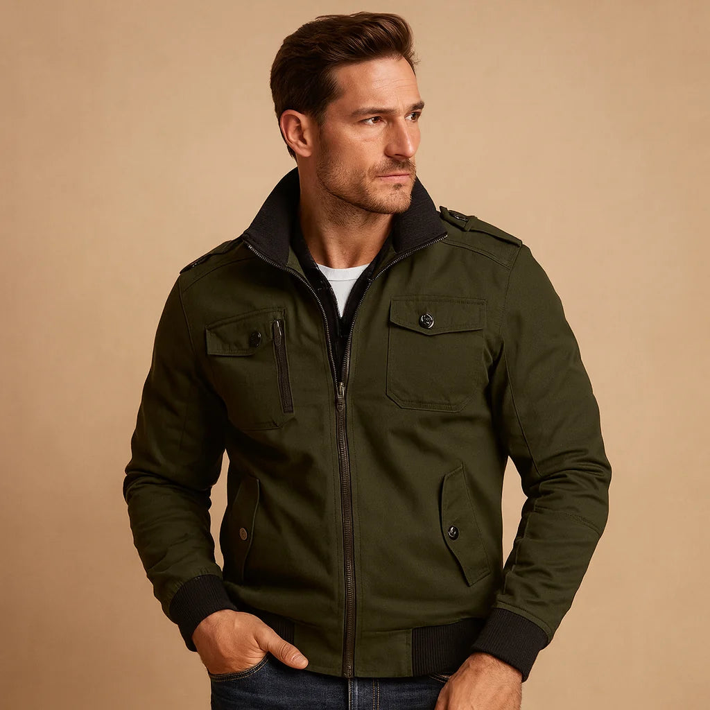 Men's Tactical Bomber Jacket with High Collar
