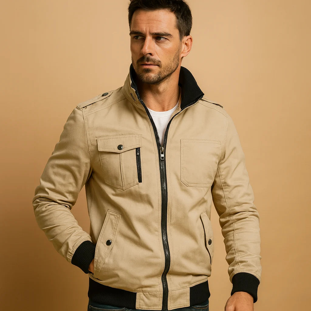 Men's Tactical Bomber Jacket with High Collar