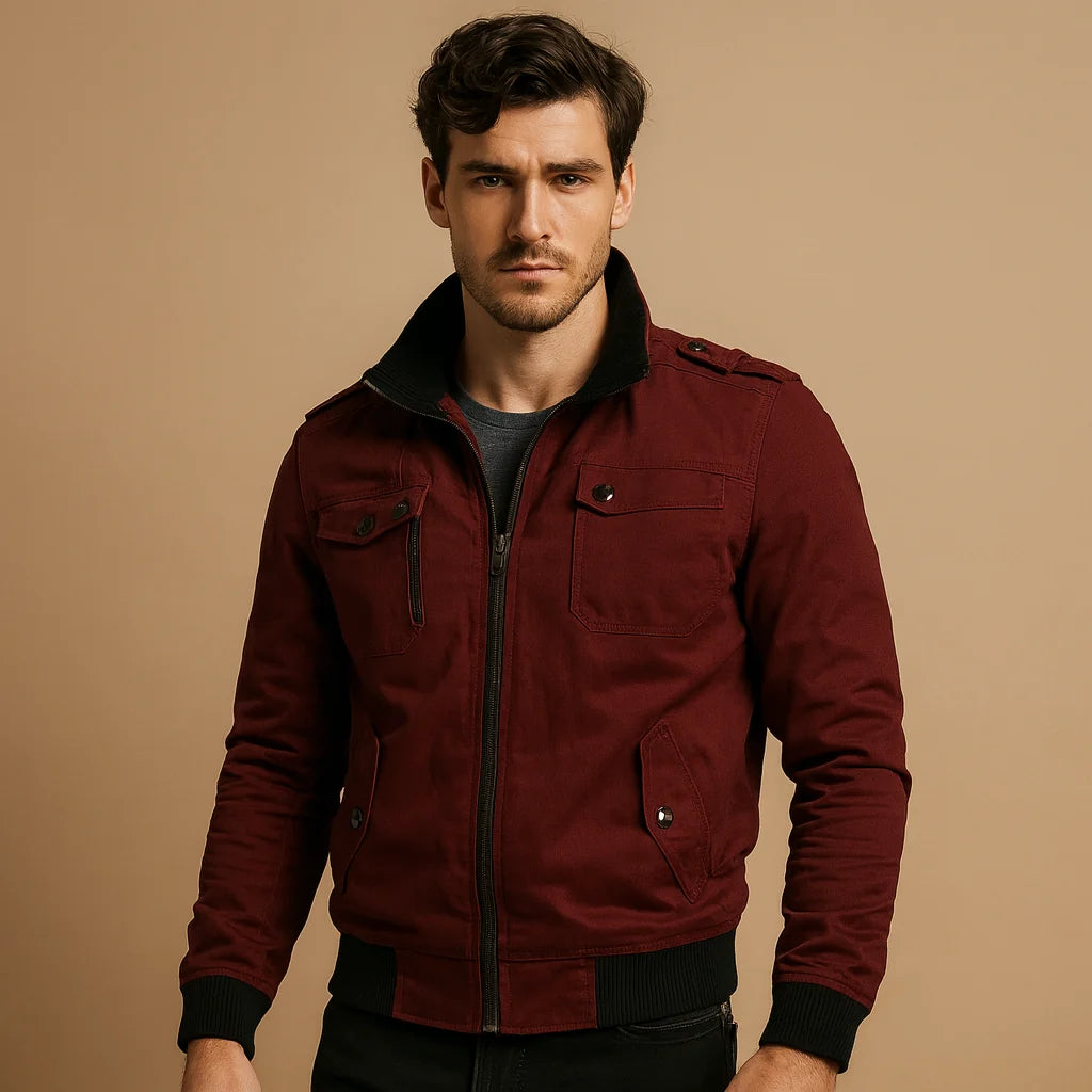 Men's Tactical Bomber Jacket with High Collar