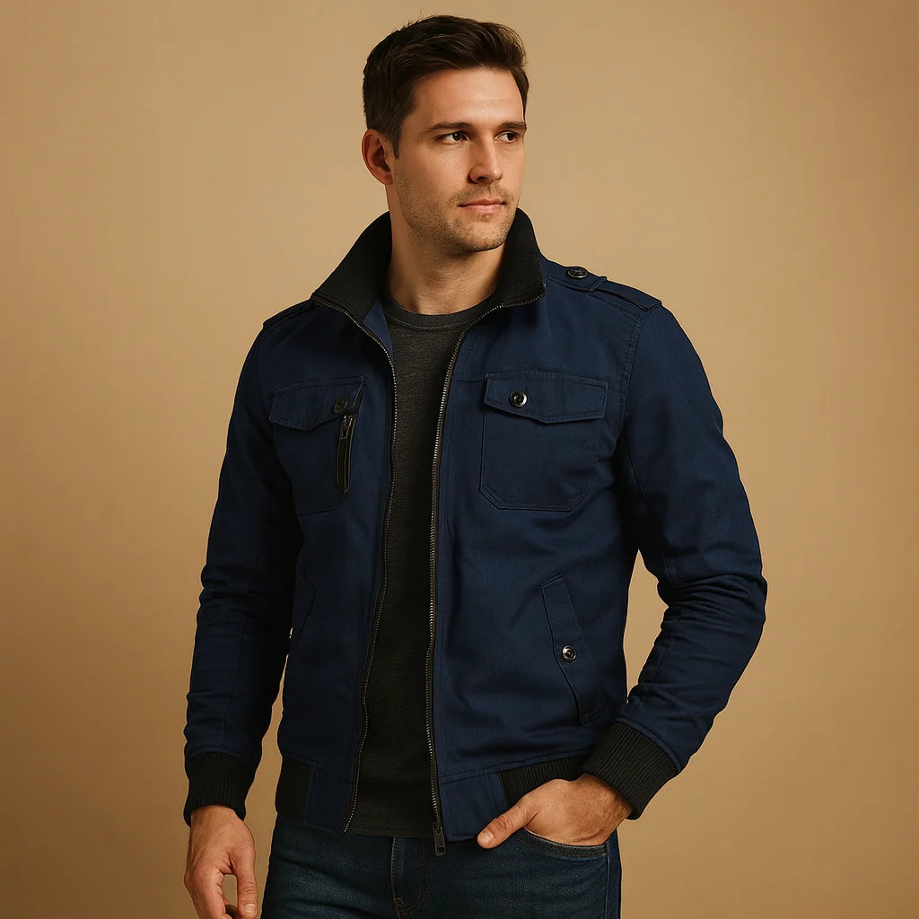 Men's Tactical Bomber Jacket with High Collar