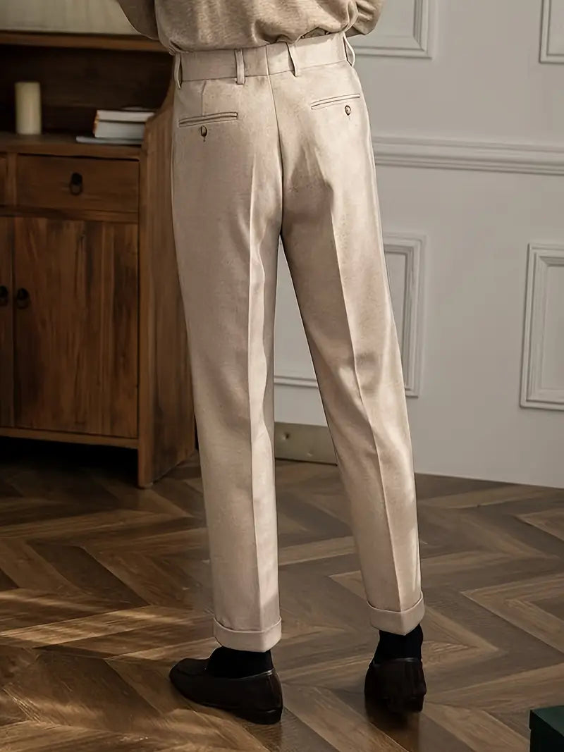 Men's Tailored Straight Leg Trousers with Pleats