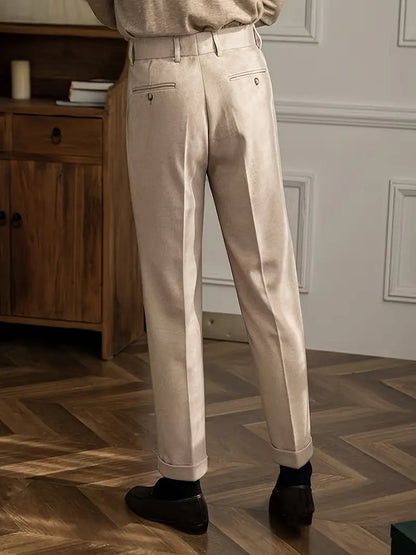 Men's Tailored Straight Leg Trousers with Pleats