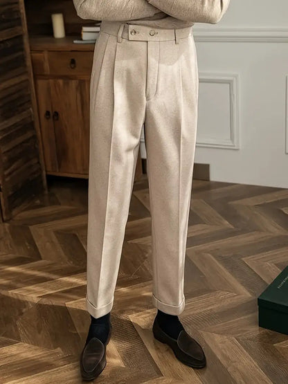 Men's Tailored Straight Leg Trousers with Pleats