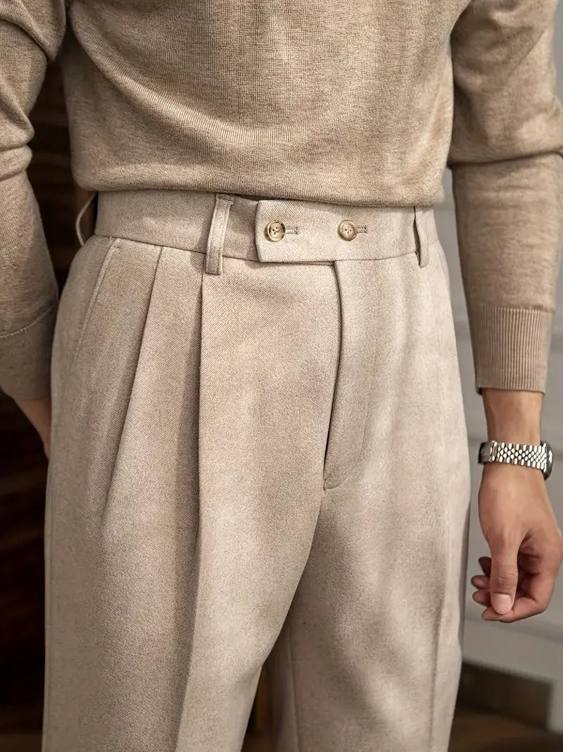 Men's Tailored Straight Leg Trousers with Pleats