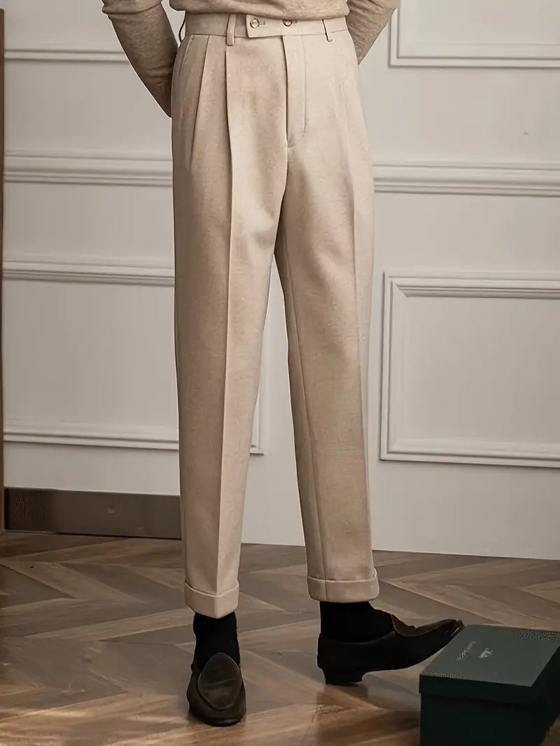 Men's Tailored Straight Leg Trousers with Pleats