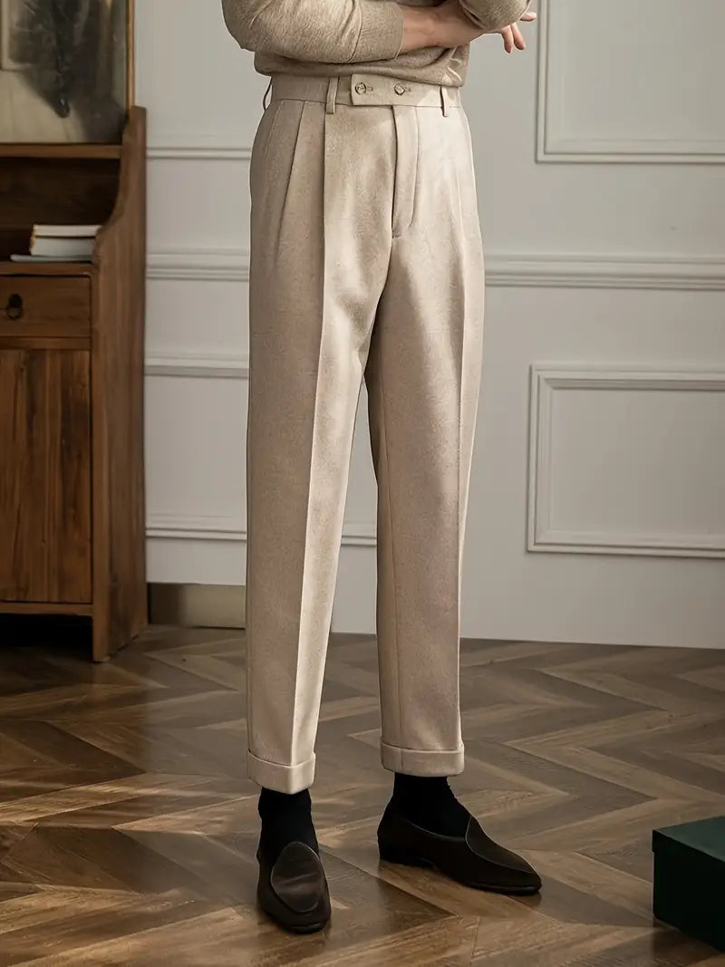 Men's Tailored Straight Leg Trousers with Pleats