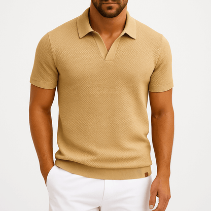Men's Textured Short Sleeve Polo Shirt