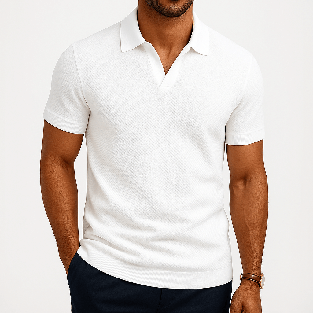 Men's Textured Short Sleeve Polo Shirt