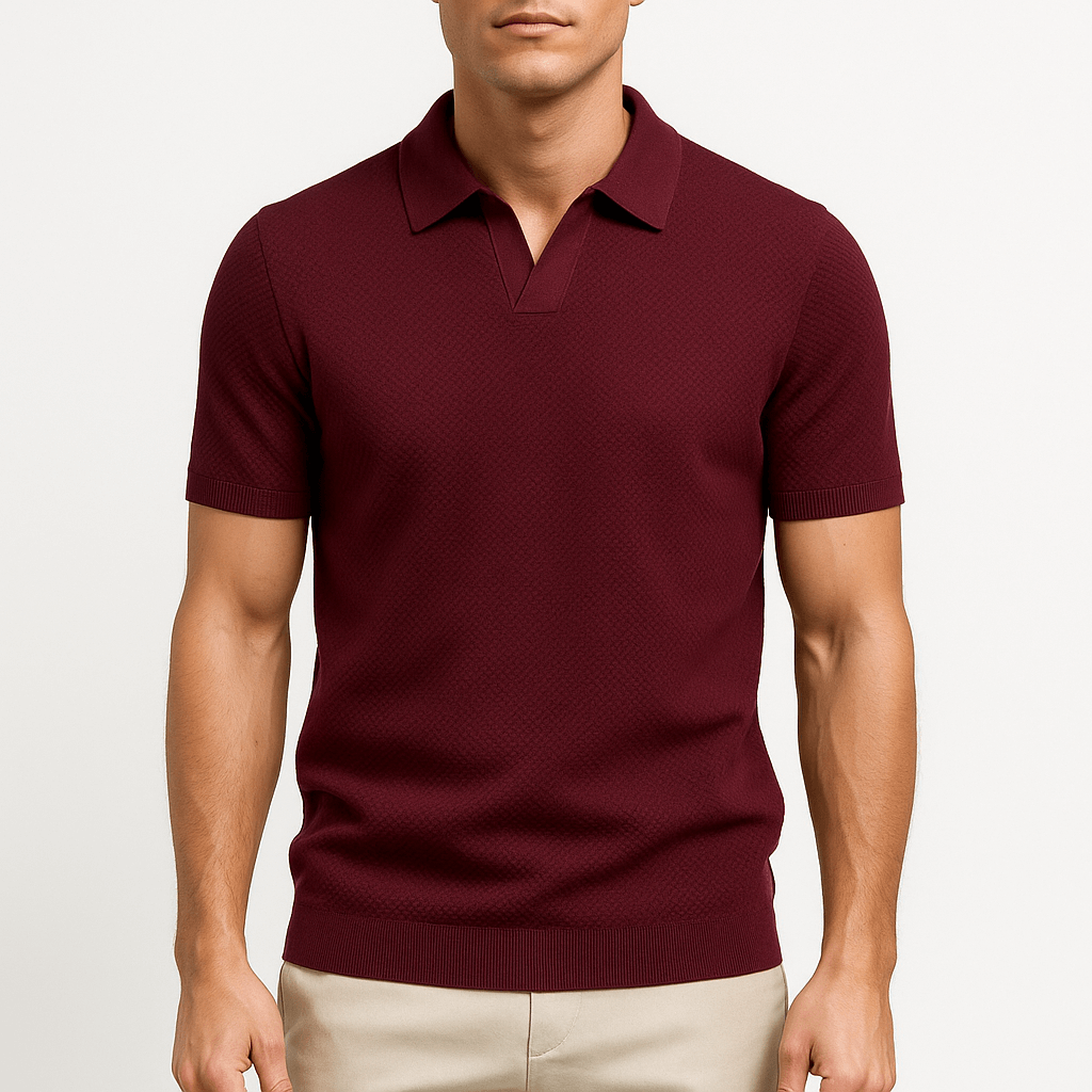 Men's Textured Short Sleeve Polo Shirt