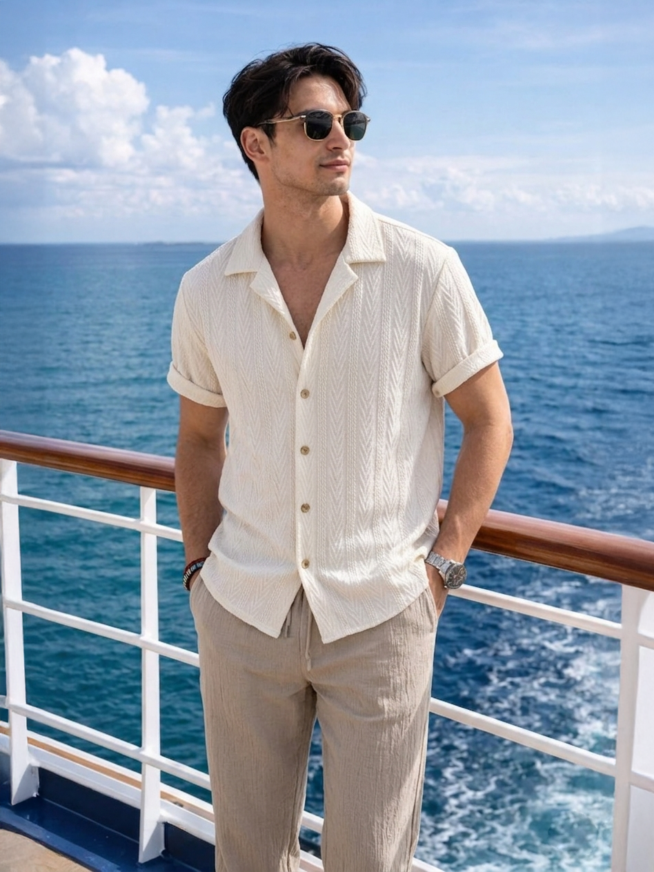 Men's Textured Summer Set with Relaxed Trousers