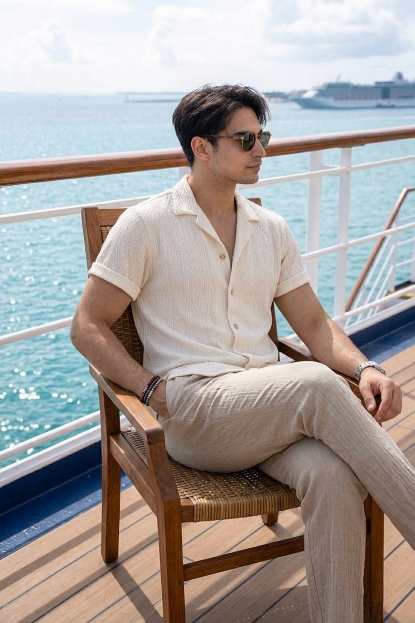 Men's Textured Summer Set with Relaxed Trousers