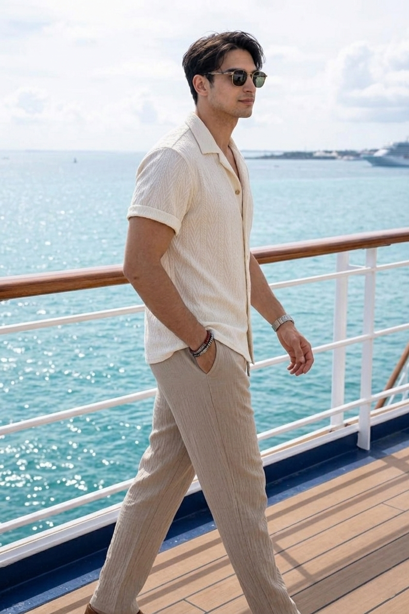 Men's Textured Summer Set with Relaxed Trousers