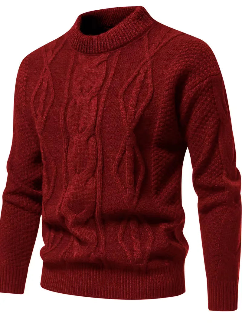 Men's Thick Knit Sweater with Jacquard Pattern