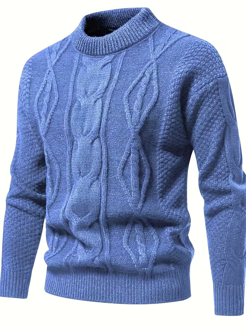 Men's Thick Knit Sweater with Jacquard Pattern
