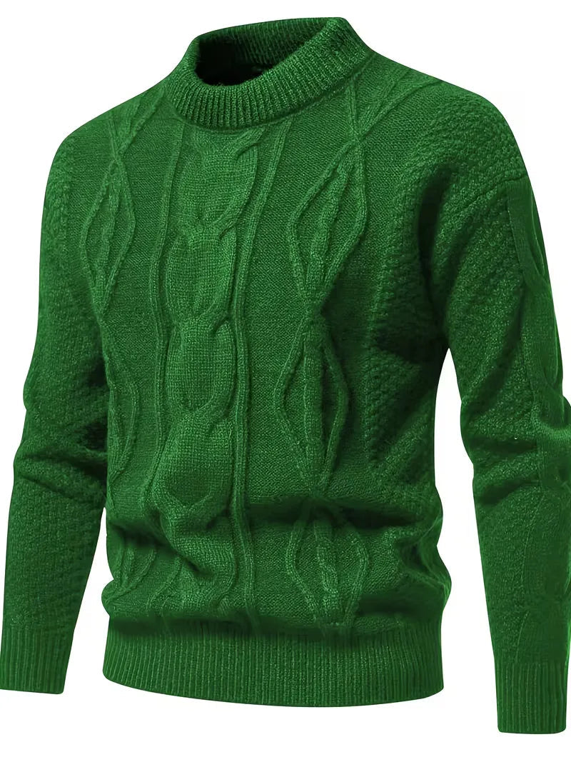 Men's Thick Knit Sweater with Jacquard Pattern