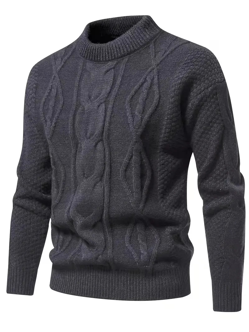 Men's Thick Knit Sweater with Jacquard Pattern