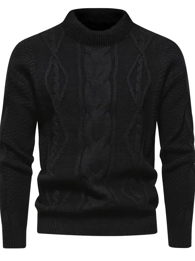 Men's Thick Knit Sweater with Jacquard Pattern