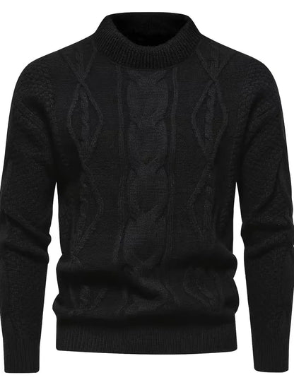 Men's Thick Knit Sweater with Jacquard Pattern