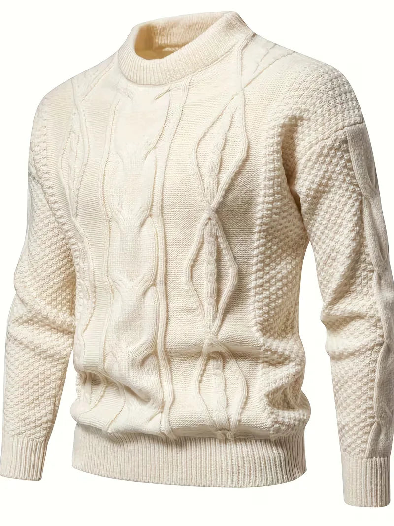 Men's Thick Knit Sweater with Jacquard Pattern